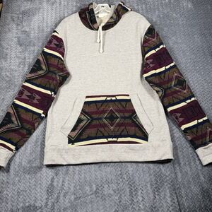 ANKAS Art Ecuador Hoodie Large Wool Cotton Gray Aztec Tribal Southwest Pullover